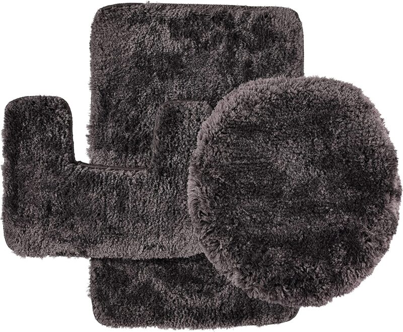 YassRug 3 Piece High Elegance Bath Mat Set - Black