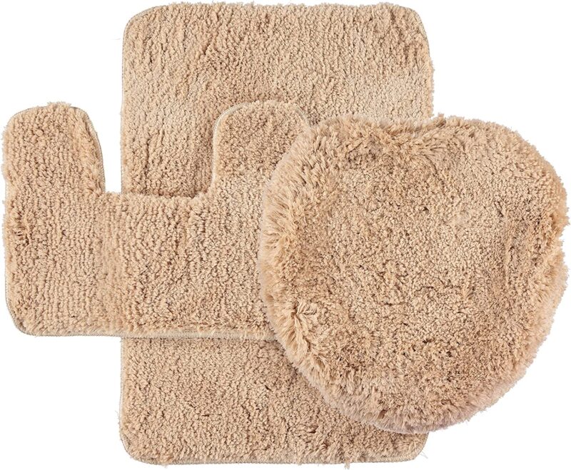 YassRug 3 Piece High Elegance Bath Mat Set - Beige