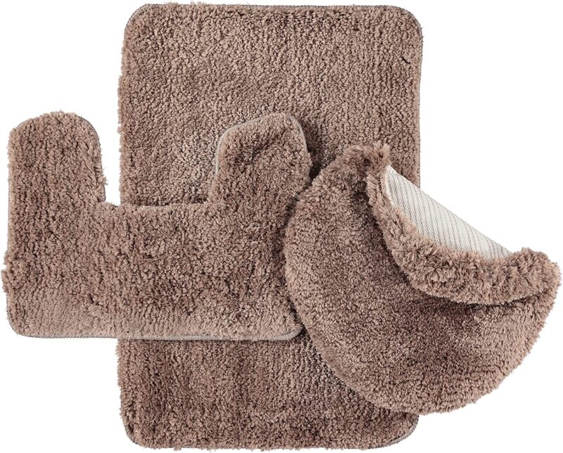 YassRug 3 Piece High Elegance Bath Mat Set - BrownGrey