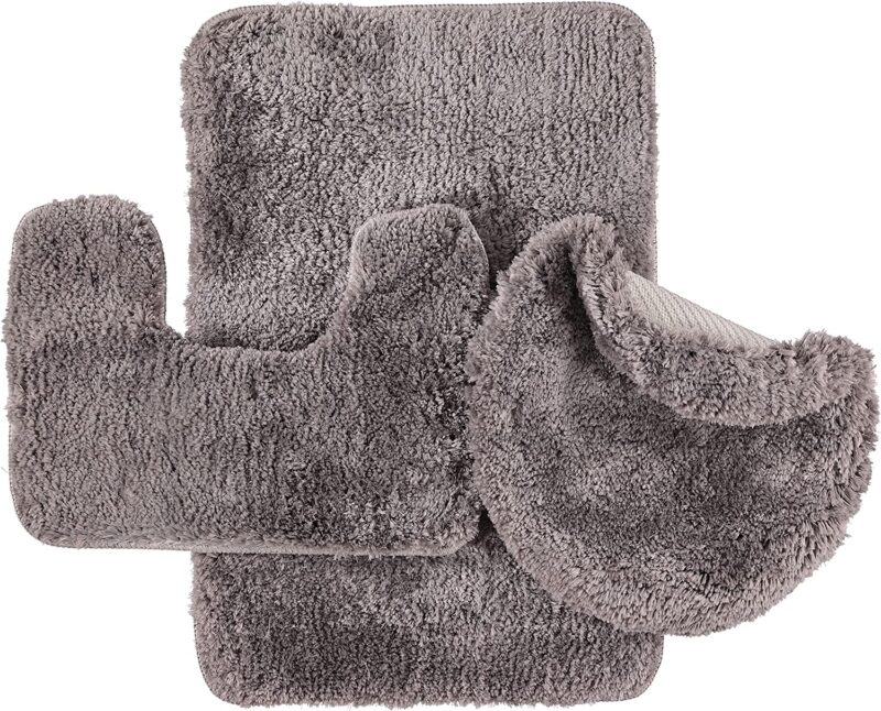 YassRug 3 Piece High Elegance Bath Mat Set - Grey