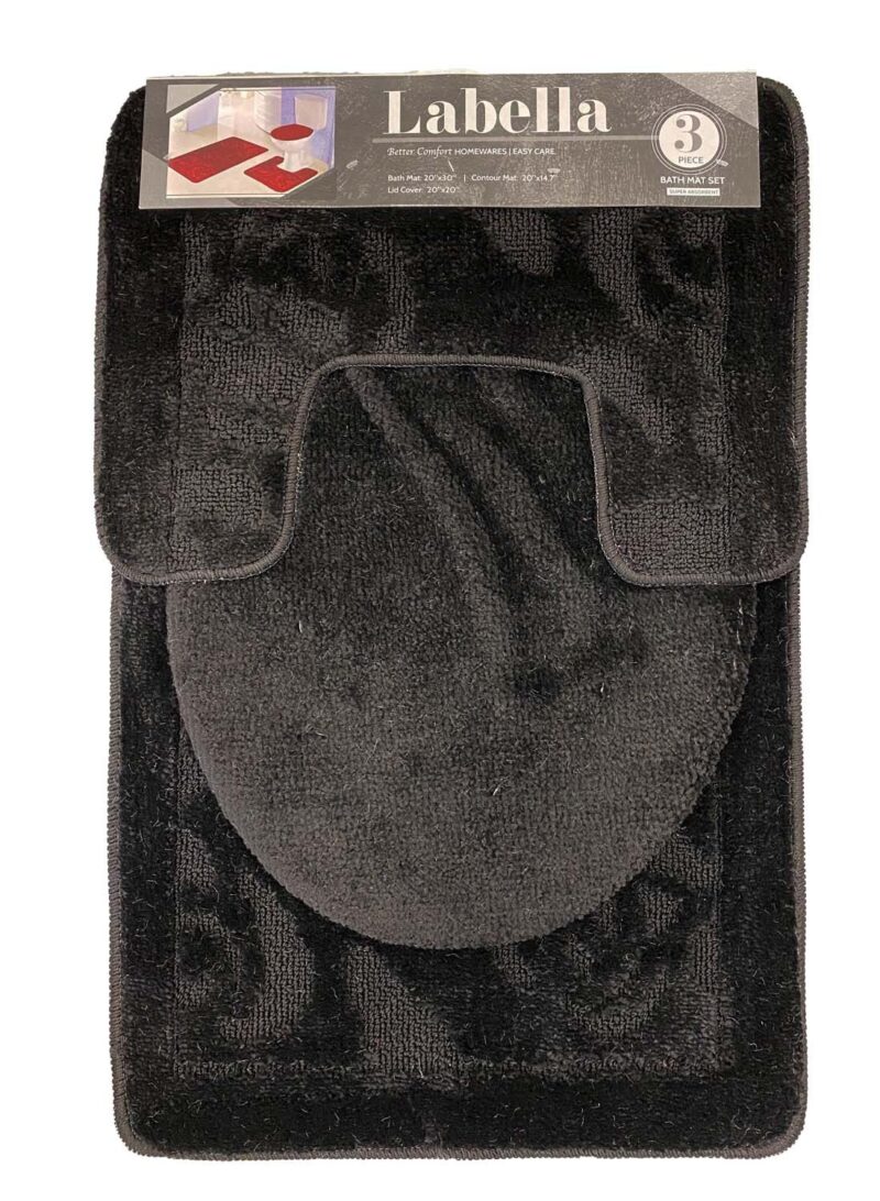 YassRug Elegant 3 Piece Labella Bath Rug Set - Black