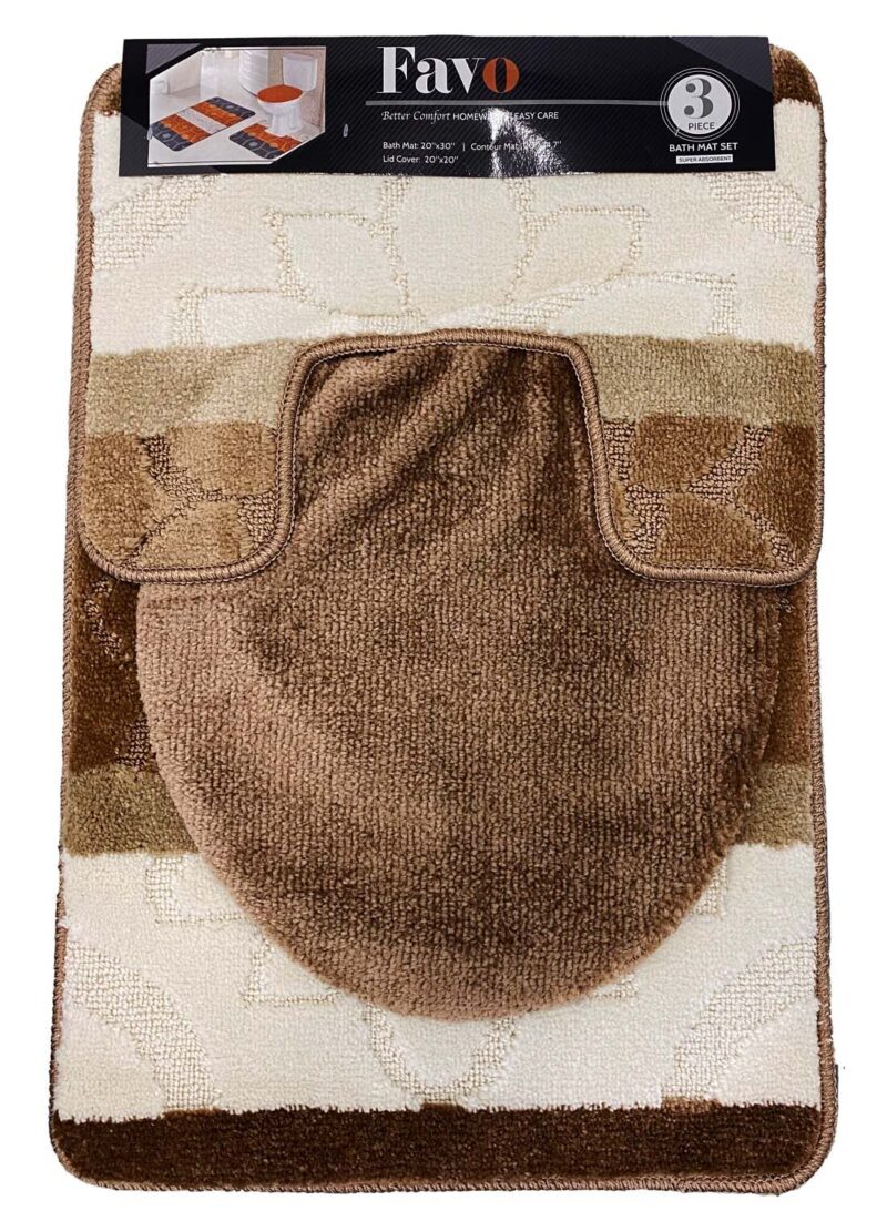 YassRug Elegant 3 Piece Favo Bath Rug Set - Brown