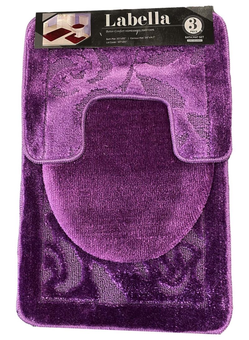 YassRug Elegant 3 Piece Labella Bath Rug Set - Purple Bold