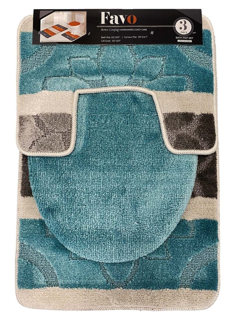 YassRug Elegant 3 Piece Favo Bath Rug Set - Sky Blue