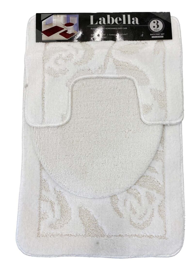 YassRug Elegant 3 Piece Labella Bath Rug Set - White